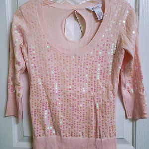 Candie's Women's Light Pink Scoop Necked Sequin Sweater XS
